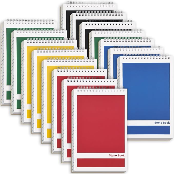 LABUK 15 Pack Steno Pads 6x9 Inches 80 Sheets Spiral Steno Notebooks Gregg Rule, Pocket Notebooks Colorful Covers with Top Spiral Pads for School, University, College, Work, Office