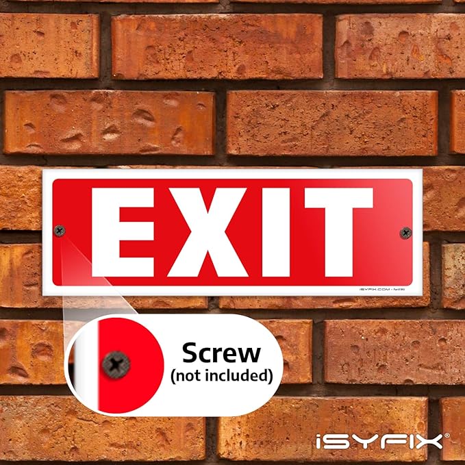 iSYFIX Exit Sign – 6 Pack 12x4 Inch – 40 mil Thick Polystyrene Plastic Sign, Laminated UV, Scratch & Fade Resistance, Waterproof, Indoor & Outdoor, Exit Signs for Exterior.