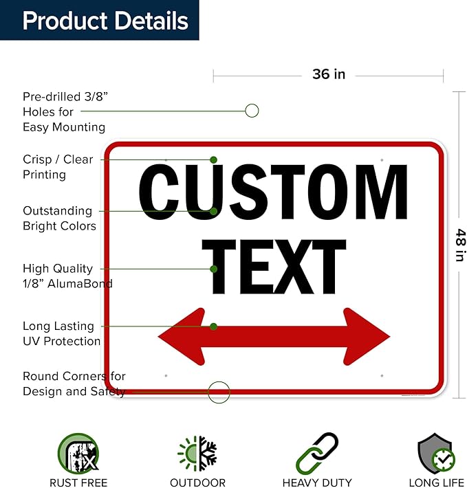Custom Arrow,Custom Directional Sign, Two Way Arrow,36x48 Inches, Rust Free DiBound, Fade Resistant, Made in USA by My Sign Center