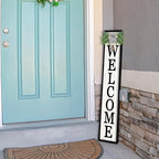 LuZhiQiang Front Porch for Welcome Standing Sign 45"X9" Vertical Tall Long Leaner Outdoor Front Door Wood Framed Decor (Black)