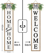Double-sided Welcome Wooden Sign Stand with Magnetic-adhesive Wreath for Front Door, 47" Vertical Farmhouse Home Sweet Home Porch Sign for Outdoor Patio Garden, 2in1 Large Tall Porch Leaner Decor