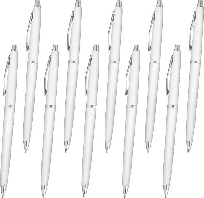 DISCOUNT PROMOS Langham Ballpoint Ink Pen - Set of 10 Writing Pens for Work - Cool Pens for Writing, Black Ink, White