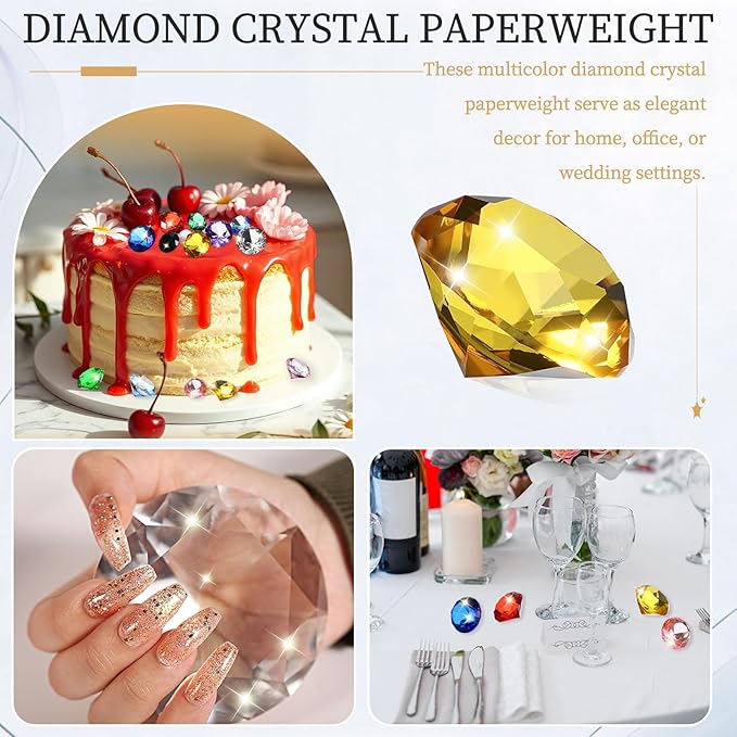 PATIKIL 5 Pcs Diamond Crystal Paperweight, 30mm / 1.18 Inch Crystal Paperweight Paper Weight for Home Office Desktop Table Decor Wedding Party Jewelry Ornaments, Yellow