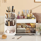 KQJS Makeup Organizer with Drawers,Large Capacity Countertop Organizer for Vanity,Bathroom and Bedroom Desk Cosmetics Organizer,Easy To Storage Skincare,Brushes, Eyeshadow, Lotions, Lipstick (White)