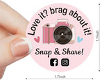 500 Love It Brag About It Snap Share Stickers - Pink Review, Boutique Packaging Handmade, Small Business Must Haves Social Media Roll