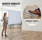 DexBoard Double-Sided 72" x 48" Mobile Whiteboard, Extra Large Rolling Magnetic Dry Erase Board with Stand, Height Adjustable White Board Easel for Office, Classroom & Home