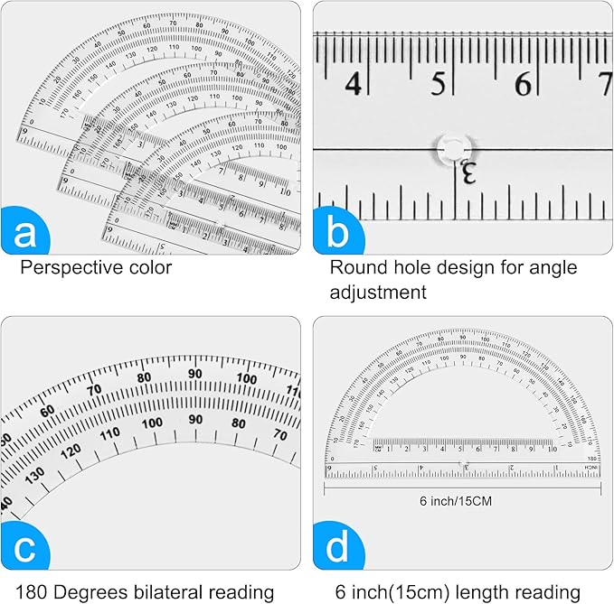 6 Sets Compass and Protractor Sets Student Basics Geometry Math Set Metal Compass and 6 Inch 180 Degree Protractors Geometry Graphing Drawing Tools For Office and School Supplies(clear)