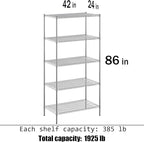 Regal Altair 24" Deep x 42" Wide x 86" Height Wire Shelving Kit | 5-Tier | NSF Commercial Storage Rack Unit