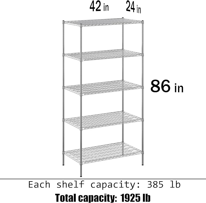 Regal Altair 24" Deep x 42" Wide x 86" Height Wire Shelving Kit | 5-Tier | NSF Commercial Storage Rack Unit