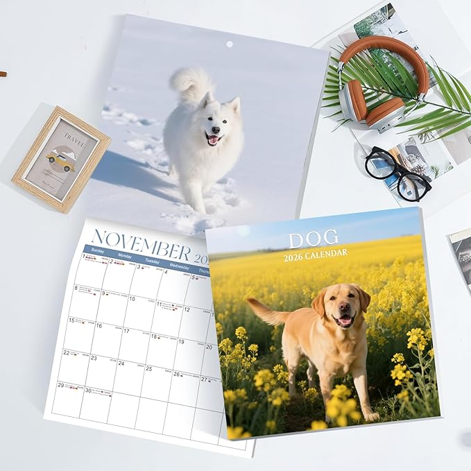 2026 Calendar, 2026 Wall Calendar, Monthly Calendars 12 Month Pet Dog 12" x 24" Opened, Thick Glossy Paper for Organizing Planning, Ideal for Home Office