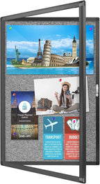 Outdoor Enclosed Bulletin Board, Grey Felt Weatherproof Notice Noticeboard with Clear Acrylic Locking Door, Wall-Mounted Black Aluminum Framed Display Case,36x24in (5xA4)