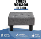 BRIAN & DANY Small Foot Stool, Linen Foot Stools with Legs, Stable Small Footstool for Living Room, Grey