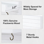Lwenki Decorative Key Holder for Wall with Shelf, Entryway Shelf with Hooks Holds Leashes, Jackets and Glasses – Sturdy Wood Keyholder Entrance Hanger with Mounting Hardware (White, Large)