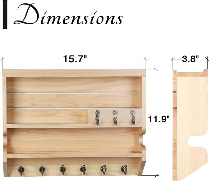 Innovation Key Holder for Wall, Mail Organizer with Key Hooks, Keys Holder on Wall, Natural Color