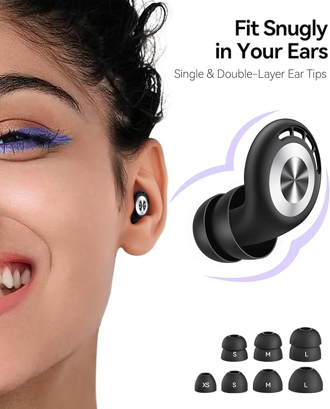 Ear Plugs for Sleeping 50dB Earplugs Noise Cancelling Ear Plugs for Noise Reduction Concerts Soft Reusable Silicone Earplugs for Snoring Side Sleepers Shooting Airplane with 7 Eartips Case Light Black