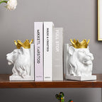 Kakizzy Decorative Lion Bookends - Modern Animal Book Stoppers for Heavy Books - White Lion Figurines