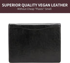 Geslun Personalized Vegan Leather 3 Ring Binder, Custom 8.5 x 11 Letter Size Folio with Pen Holder, Soft Notebook Portfolio Cover, Notepad Padfolio Organizer for Meeting, Black