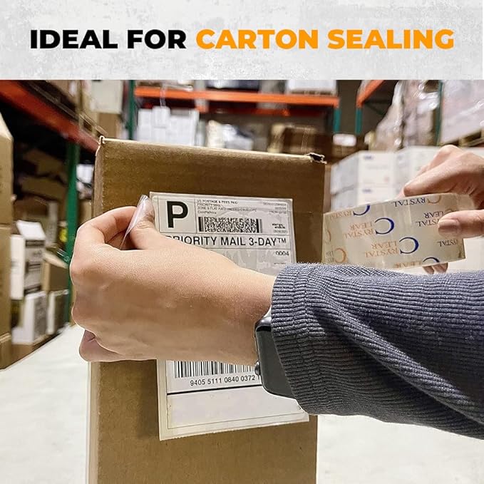 WOD CST22CC Crystal Clear See-Through Packing Tape – 4 inch x 110 yds. for Carton Sealing Mailing, Shipping, and Protection, Label Covering, Lamination, and Outdoor Uses.