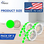 Perco Fluorescent Green 1-Inch Round Circle Dot Sticker Labels - Multi-Roll Pack (3 Rolls, 1,000 Labels Each) - Permanent Adhesive, Vibrant Colors, Strong Hold - Perforated for Easy Use - Made in USA