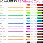 Dry Erase Markers, Shuttle Art 60 Bulk Pack 15 Colors Magnetic Whiteboard Markers with Erase, Fine Point Dry Erase Markers Perfect for Writing on Whiteboards, Glass, Mirror for School Office Home