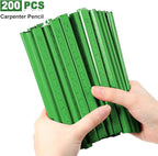 Honoson 200 Pcs Flat Construction Pencils with Printed Ruler Wood Graphite 2 Pcs Carpenter Pencil Sharpener for Woodworking Marking Tool(Green)
