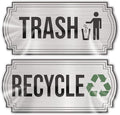 Recycle and Trash Stickers for Kitchen Trash Cans and Recycling Bins, Indoor Trash and Recycle Sticker Combo for Garbage Can Logo Symbol, 2 Silver Decals, 6.5" x 3" Elegant Style with Split-back