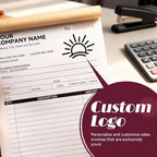 100 Sets Custom 5.7" X 8.5" Invoice Receipt Book, Personalized Duplicate Carbonless Form with Logo/Text, Paper 2-Part/3-Part in Bulk Purchase Orders, Sales Orders, Price Forms (3-Part)