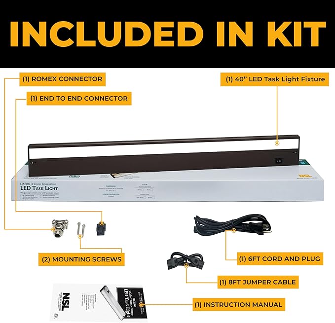 LED Under Cabinet Lighting Hardwired - 3CCT 40 Inch Bronze Finish - Undercabinet Lights for Kitchen - Linkable Undercounter Dimmable Plug in Light or Hard Wired - Under Counter Fixture Direct Wire