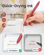 STAGEEK Red Gel Pens, 6Pcs Quick Dry Red Ink Pens with 3 Extra Refills, Fine Point Retractable Smooth Writing Pens for Journaling, Note Taking, School Supplies, Nurse Aesthetic, Office(Red)
