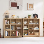 Joaxswe 9 Cube Storage Book Shelf, 41" Tall Organizer Bookshelf with Curved Edge, Modern Floor Standing 3-Tier Cubby Bookcase with Base, Wood Display Book Case for Living Room, Home Office,Natural Oak