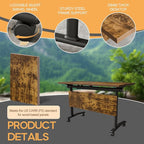 Folding Conference Table 4ft 5ft, Foldable Office Meeting Desk for 6 People, Multiple Sizes Colors Mobile Conference Room Table for Training Room School Business Furniture (2, Brown, 47in)