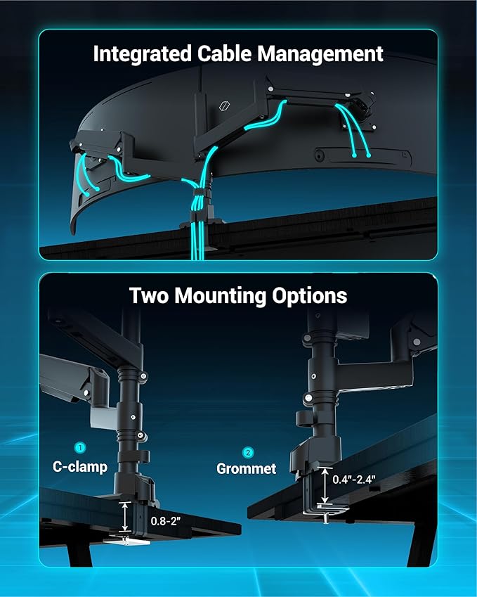 Ergounion Dual Monitor Arm for 13-49 Inch Ultrawide Screens, Heavy Duty Monitor Mount for 2 Monitors up to 44lbs, Full Motion Vertical Stacked Dual Monitor Arm Desk Mount, 75/100mm VESA Mount, Black