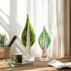QFkris Blown Glass Tree of Life Leaf Sculpture for Home Decor, 16inch Hand Blown Glass Art Decorative Statue for Book Shelf Living Room Office Desk Home Decoration Accents Collectible Figurines