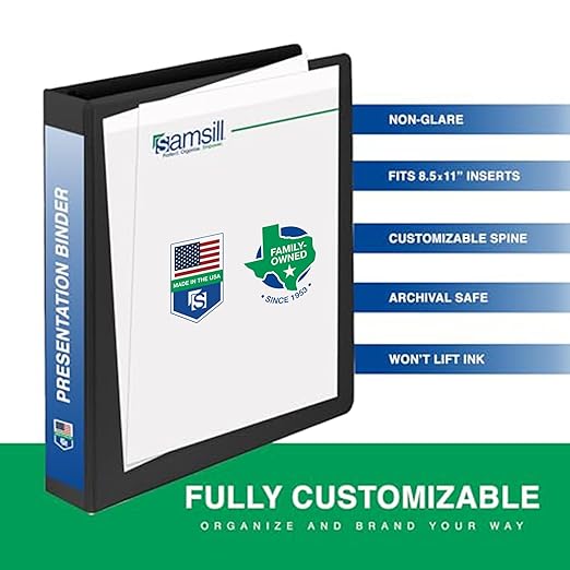 Samsill 1 Inch 3 Ring Binders, Made in USA, Economy Round Ring, Clear View Cover, 200 Sheet Capacity - for School, Home, Office - Black, 4 Pack