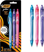BIC Gelocity Quick Dry Assorted Colors Gel Pens, Medium Point (0.7mm), 3-Count Pack, Retractable Gel Pens With Comfortable Full Grip