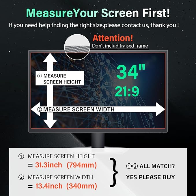 Mao Yeye [2 Pack] Magnetic Hanging 34 Inch Computer Privacy Screen for 21:9 Aspect Ratio Widescreen Monitor, Removable Eye Protection Anti Glare Blue Light Computer Monitor Privacy Filter