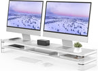 Fenge Acrylic Monitor Stand Riser, Clear Dual Acrylic Computer Monitor Stand for 2 Monitors, 2 Tier Wood Office Desk Storage Organizer for Laptop, Computer, TV Stand