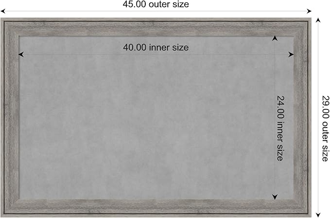 Amanti Art Grey Framed Magnetic Board 29x45 Large Vision Board for use with Magnets, 100% Metal Sheet to Display Items as Office Decor or for Home Organization in mudroom, Kitchen or Kids Room