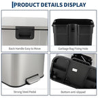 Takywep 5.2 Gallon Brushed Stainless Steel Trash Can with Soft-Close Lid, 3.2/5.3/8/13.2 Gallon Smudge-Resistant Compact Garbage Bin for Kitchen, Bathroom, Office - Black & White