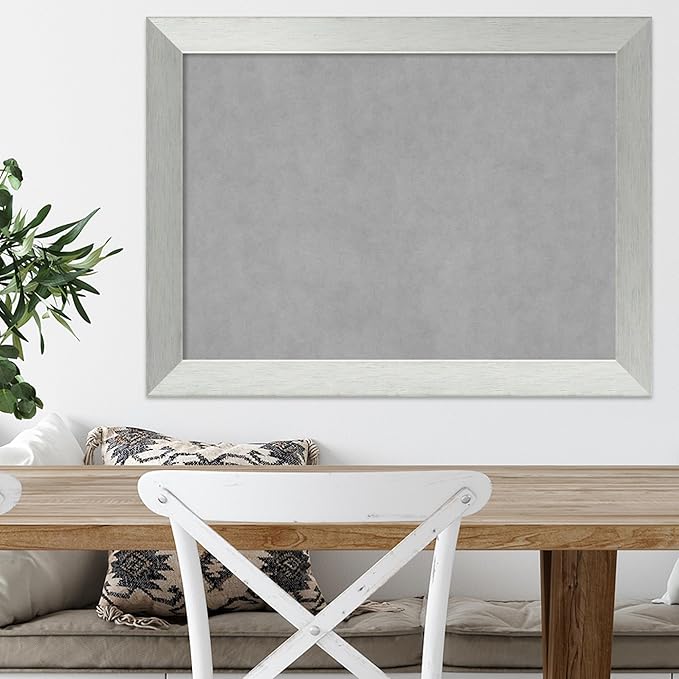 Amanti Art Silver Framed Magnetic Board 24x32 Medium Vision Board for use with Magnets, 100% Metal Sheet to Display Items as Office Decor or for Home Organization in mudroom, Kitchen or Kids Room