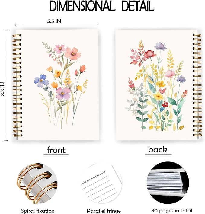 JWVK Vintage Wild Flower Botanical Plant Notebook 04,Rustic Spring Floral Cottagecore Notebook Journal for Work Office School Student Teacher,Hardcover Spiral Notebook 5.5x8.6