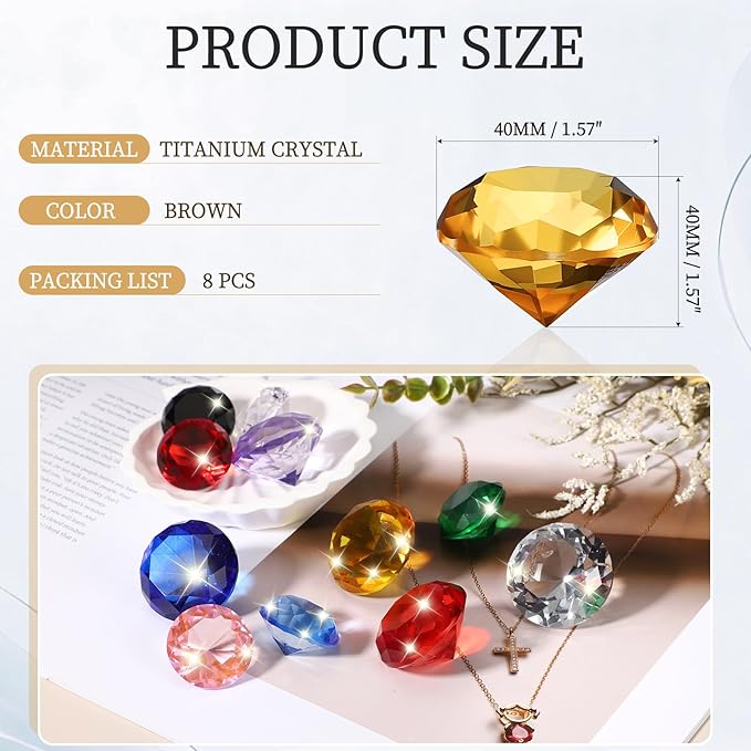 PATIKIL 8 Pcs Diamond Crystal Paperweight, 40mm / 1.57 Inch Crystal Paperweight Paper Weight for Home Office Desktop Table Decor Wedding Party Jewelry Ornaments, Brown