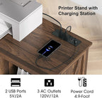 JOINICE,Printer Stand with Storage,File Cabinet with Socket and USB Charging Port,Farmhouse Paper Shredder Stand Rack with Slide-Out Shelf,Walnut