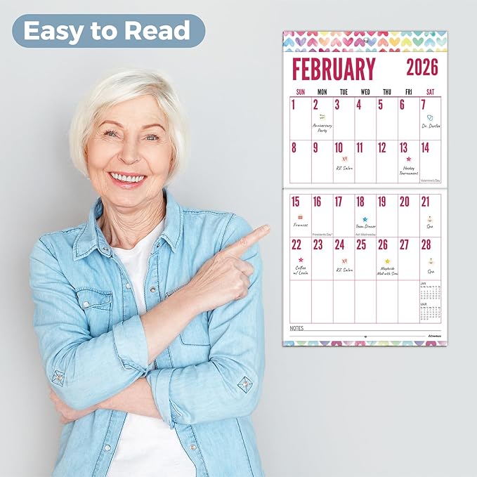 CRANBURY Large Print Wall Calendar 2026, 12x23" Open, 12 Months Seasonal Designs, Use Jan to Dec 2026, Big Numbers, Big Grid, Low Vision Calendar, Non-Glossy Paper for Easy Writing, Includes Planner Stickers