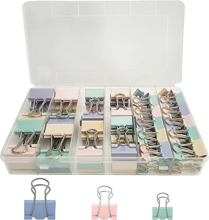 76 Pcs Colored Binder Clips Paper Clamps Assorted Sizes Small Medium Large Colorful Binder Clips for Office Supplies Set
