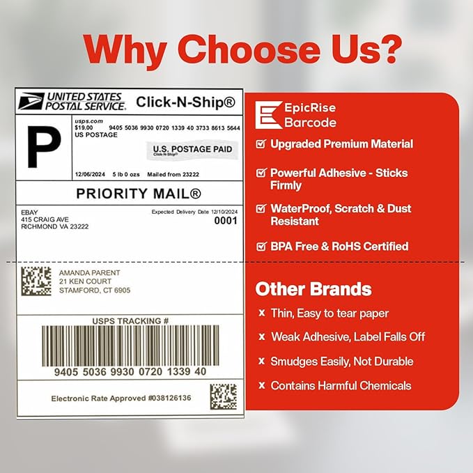 4" x 2" Direct Thermal Labels Roll, 10 Rolls (7,500 Labels),Compatible with Zebra,Rollo, MUNBYN,POLONO & IDPRT Label Printer, Strong Adhesive Perforated Label Rolls for Packages,Barcodes & Office Use