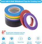 cridoz 15 Rolls Thin 1/8 Inch (3mm) Whiteboard Tape, Low-Tack Paper Pinstripe Art Grid Lines Tape for Dry Erase Boards, Crafts & Delicate Surfaces - Assorted Colors