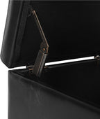 Adeco Black Faux Leather Storage Ottoman Bench with Solid Wood Legs, 18.8" Square Black PU Cube Foot Stool, Upholstered Button Tufted Vanity Chair with Hinged Lid for Living Room, Bedroom, Dorm