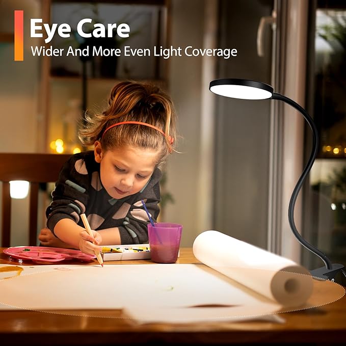 iFalarila Reading Light with Remote, LED Desk Lamp Clip on [1H Timer & Nightlight] RA>95 Dimmable Flexible Gooseneck, Reading Lamp with Clamp for Table - 3.5'' (Adapter Included)