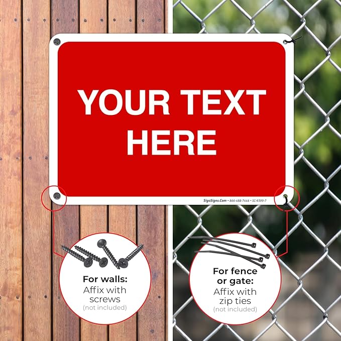 Personalized Custom Red Background Customize for Office, Business, Workplace, Home, Airbnb, Delivery Sign, 10x7 Inches, Rust Free .040 Aluminum, Fade Resistant, Made in USA by Sigo Signs
